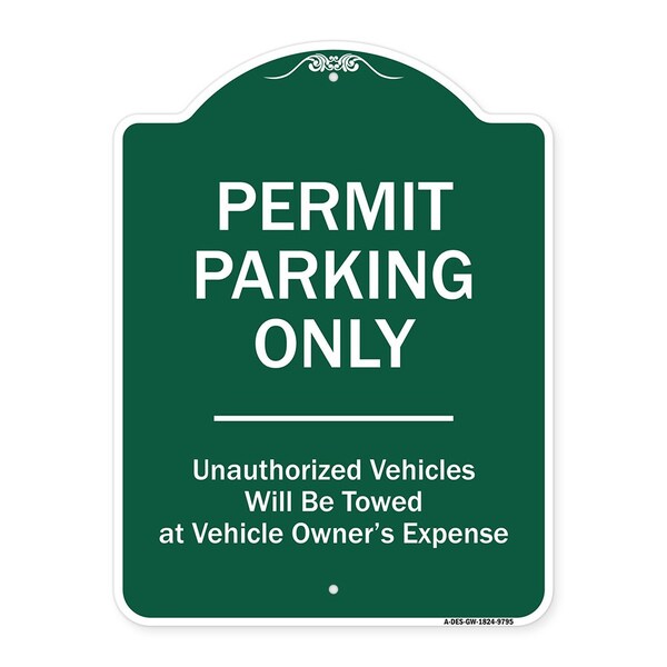 Permit Parking Unauthorized Vehicles Heavy-Gauge Aluminum Sign, 24" x 18", GW-1824-9795